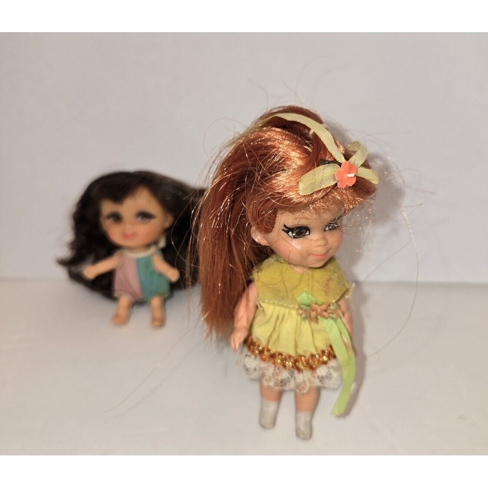 Vintage Mattel Liddle Kiddle Sheila Skediddle and Liddle Kiddle Brown Hair Dolls